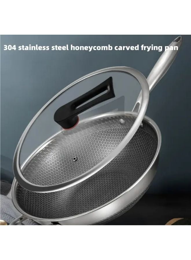 13 39 Inch 304 Stainless Steel Honeycomb Wok With Lid For Gas Induction Stoves Cooking Baking - Image 1